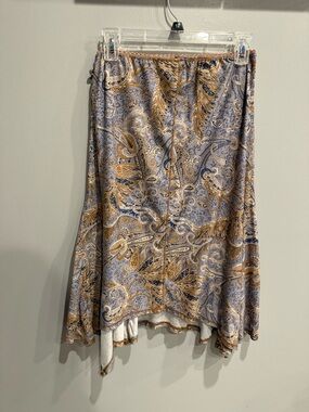Flowy Paisley Midi Skirt in Blue and Gold